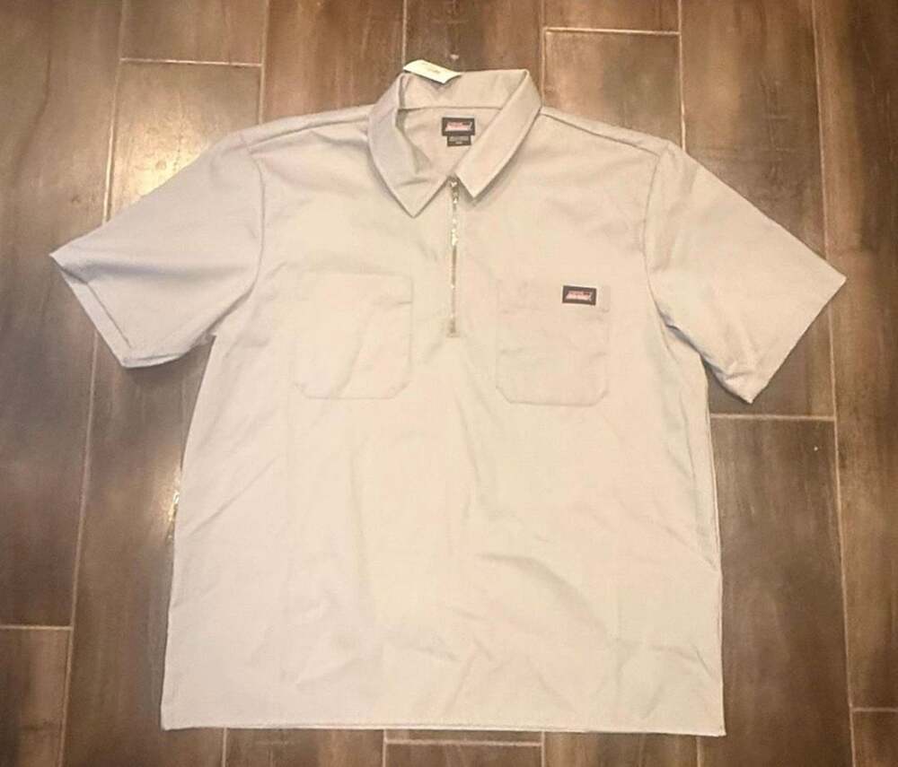 Genuine Dickies 1/4 Zip Short Sleeve Workwear Shirt Size M Silver Gray